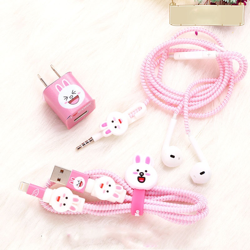 Set Stiker Pelindung Kabel Charger USB Earphone Bentuk Spiral Bahan TPU Untuk iphone