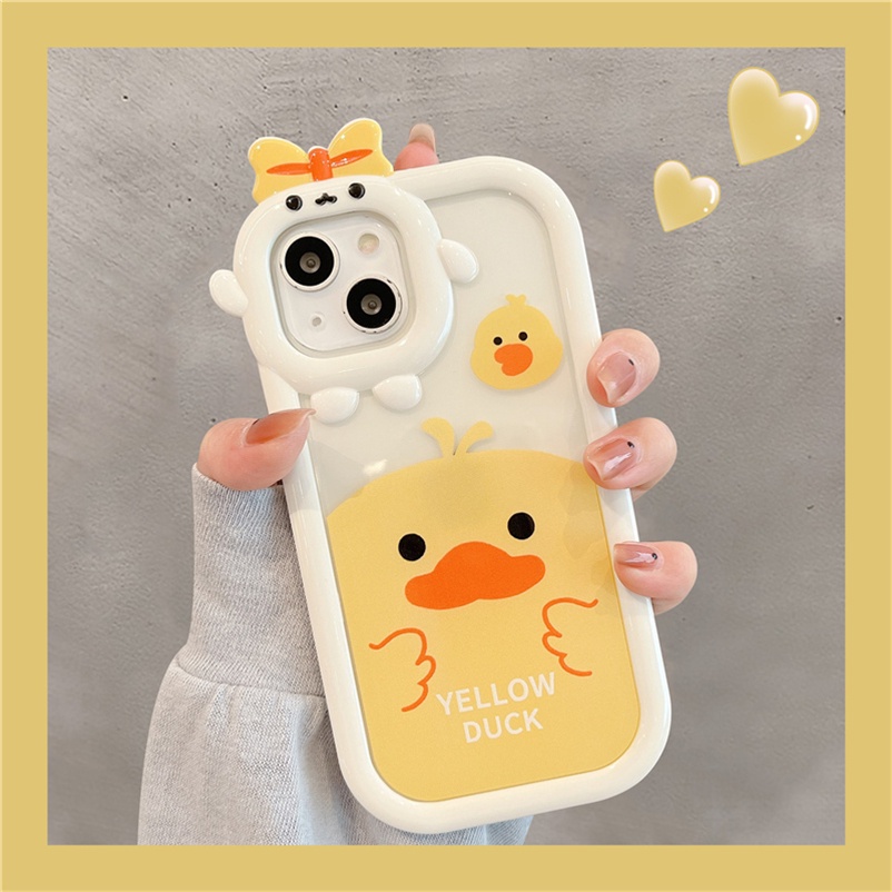 Soft Case Compatible for iPhone 14 13 12 11 Pro Max X XR Xs Max SE 2020 iPhone 6 6s 7 8 Plus iPhone 14 Plus Cartoon Cute Little Yellow Duck Transparent Phone Case 3D Lens Cover Protection Surface TPU Shockproof Anti-skid Mobile Phone Cover Casing