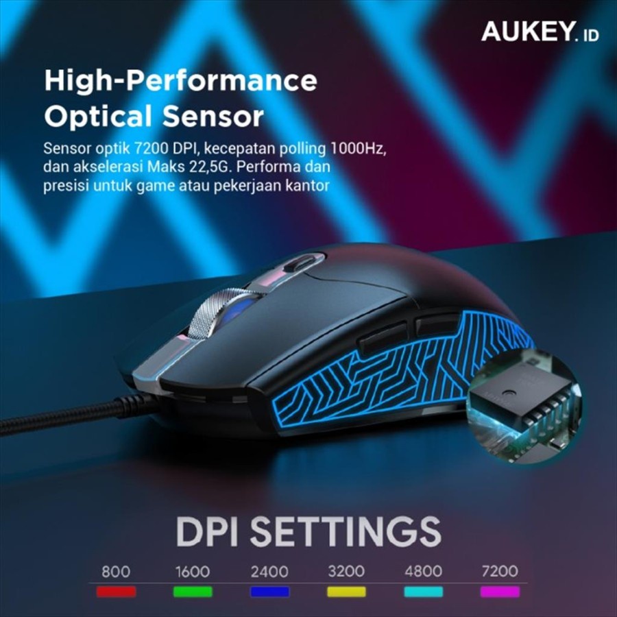 Gaming Mouse Aukey GM-F3 RGB Wired 7200 DPI - 500976