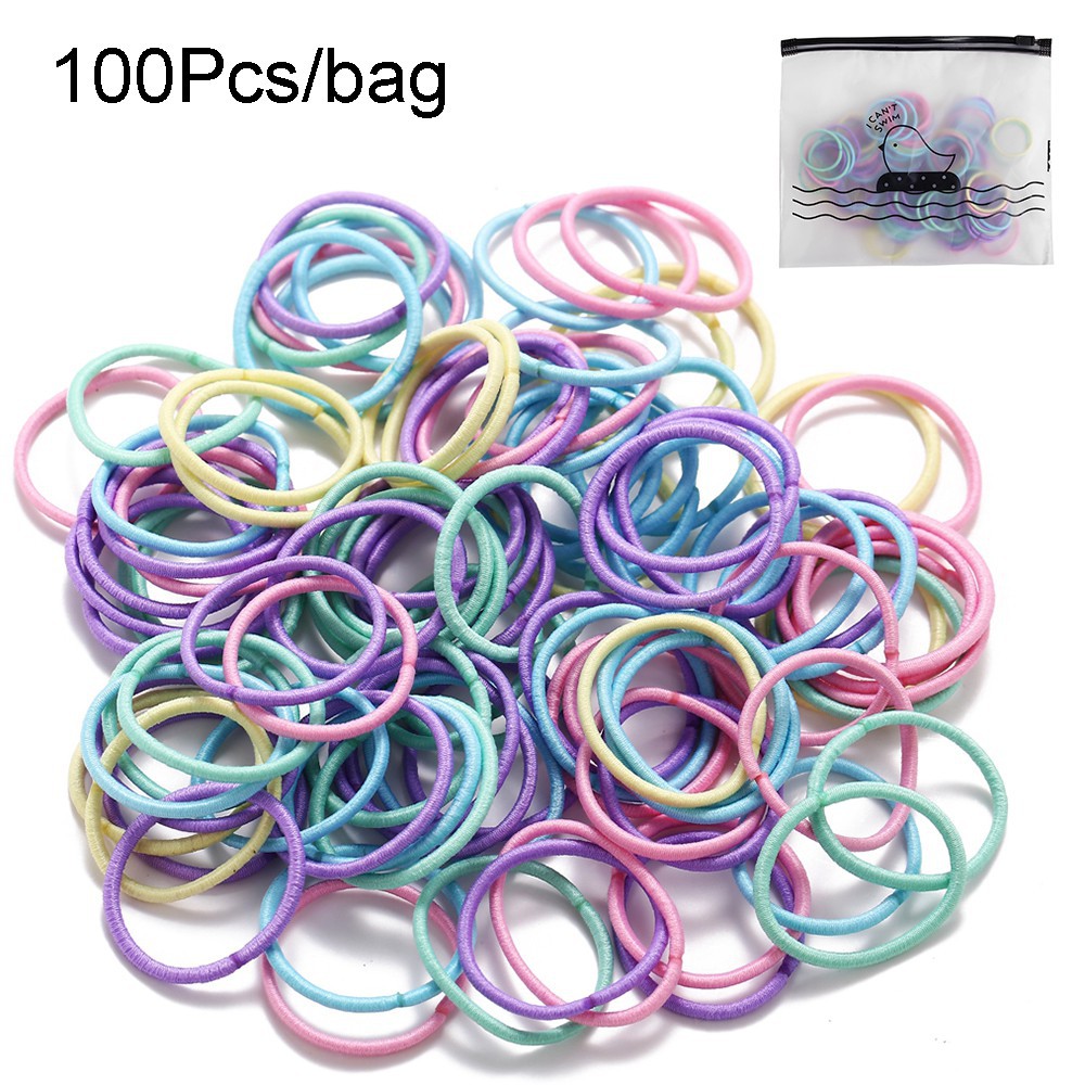 COD Korea Ikat Rambut 28/100/1000Pcs Bag Elastis Warna Polos Gaya Korea untuk Wanita-B kecil 100 pcs