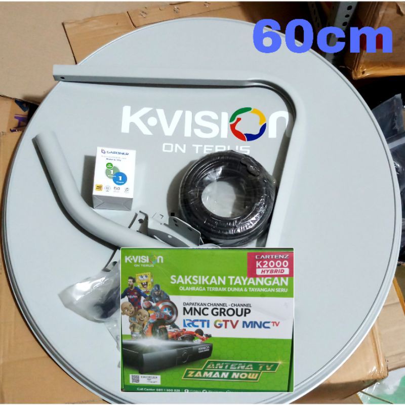 Antena parabola 60cm k-vision lengkap receiver kvision kartenz k2000