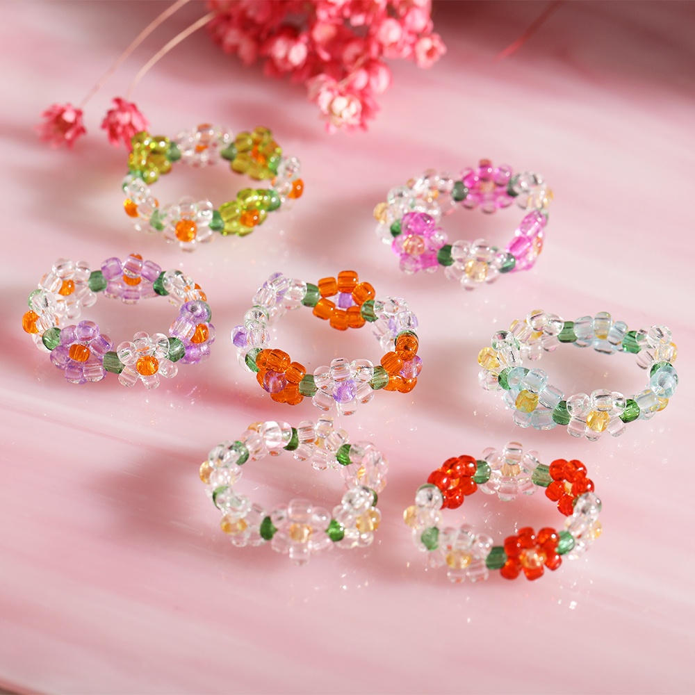 Transparent Beads Rings Elastic Korean Style Simple Cute Ring for Women Jewelry Fashion Accessories