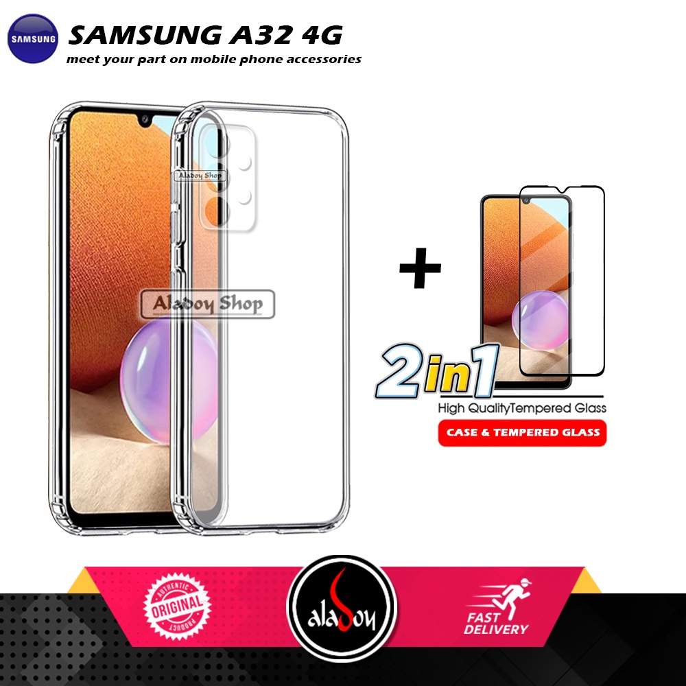 Casing Samsung A32 4G New Case Ultrathin Premium  Softcase Clear HD + Tempered Glass Full Cover