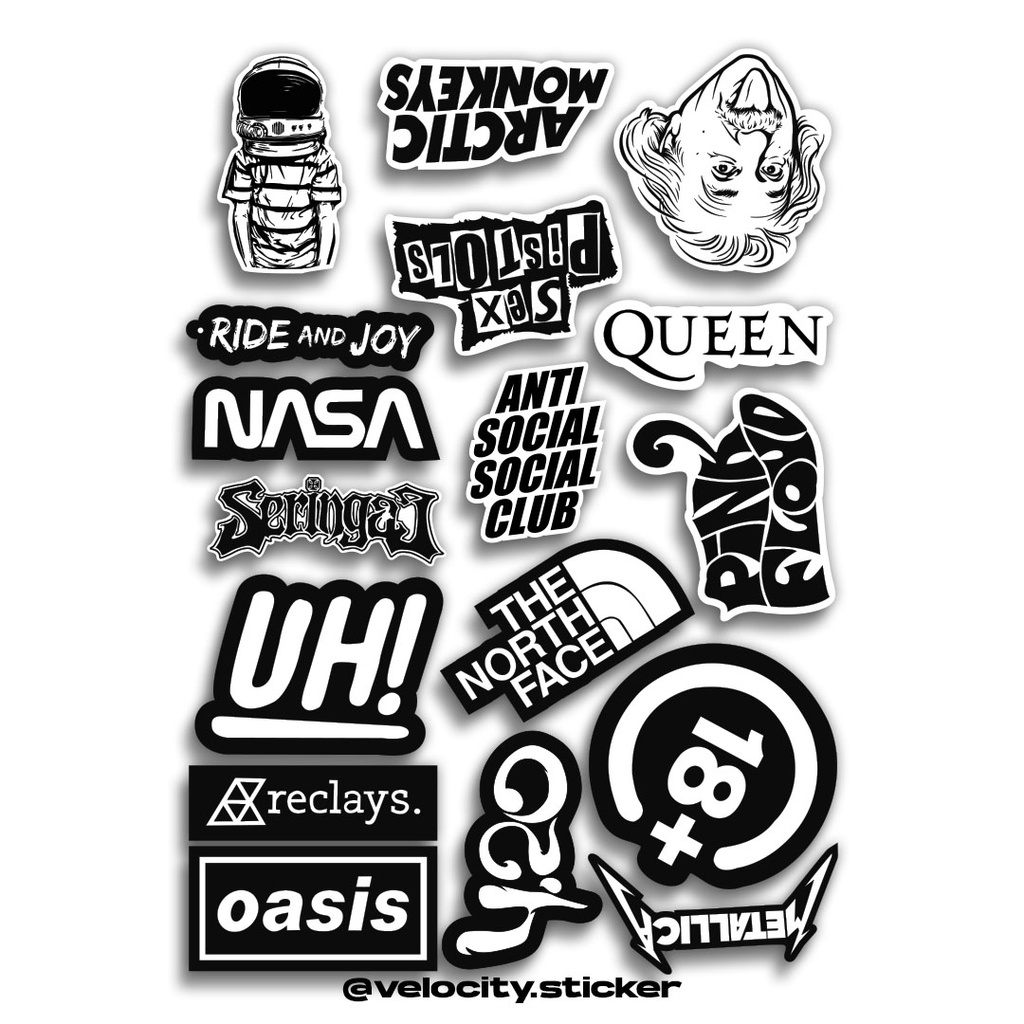 STICKER PACK BRAND BLACK WHITE - STIKER AESTHETIC LAPTOP, AKSESORIS HP, ANTI AIR, MOTIF,HELM,TUMBLER