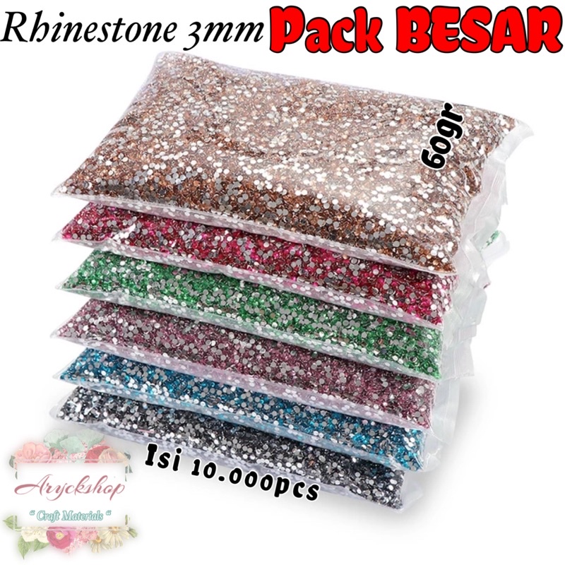 PACK BESAR RHINESTONE 3MM isi 10.000pcs Manik manik Bahan Craft Nailart Henna Swarovski bling bling