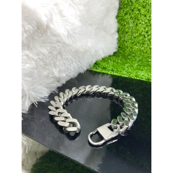 Gelang besi putih pria cowok anti karat 0144