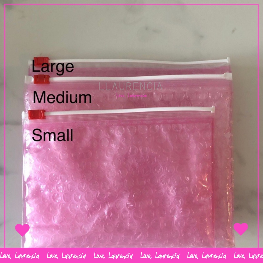 

GLOSSIER Pink Pouch + STICKER / zip lock bubblewrap / tempat kosmetik BUBBLE WRAP