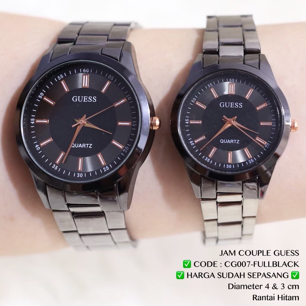 Jam tangan Couple GUESS rantai hitam Harga sudah sepasang free baterai cadangan grosir ecer CG