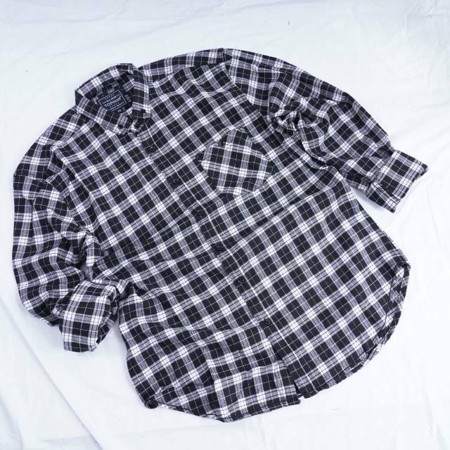 YB KEMEJA FLANEL MOTIF KOTAK PRIA SLIM FIT LENGAN PANJANG MODEL LONG SLEEVE PUTIH HITAM