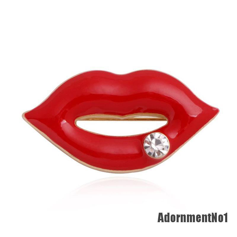 (Adornmentno1) Bros Pin Bentuk Bibir Merah Aksen Berlian Imitasi Untuk Wanita