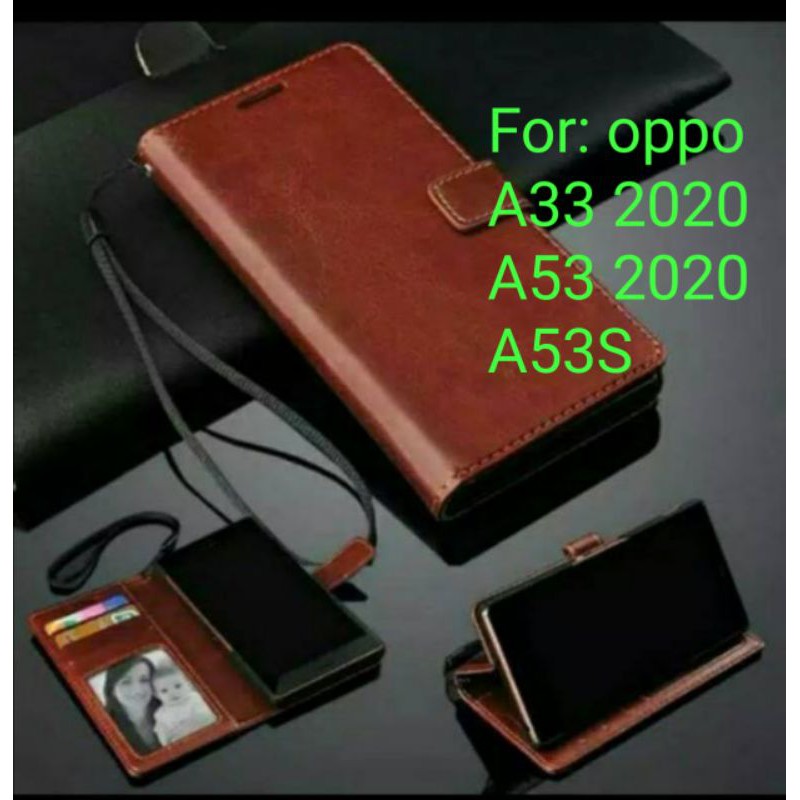 Oppo A33 A53 A53s Leather Flip Cover Case Sarung Dompet Kulit Wallet Casing Book Folio Cover