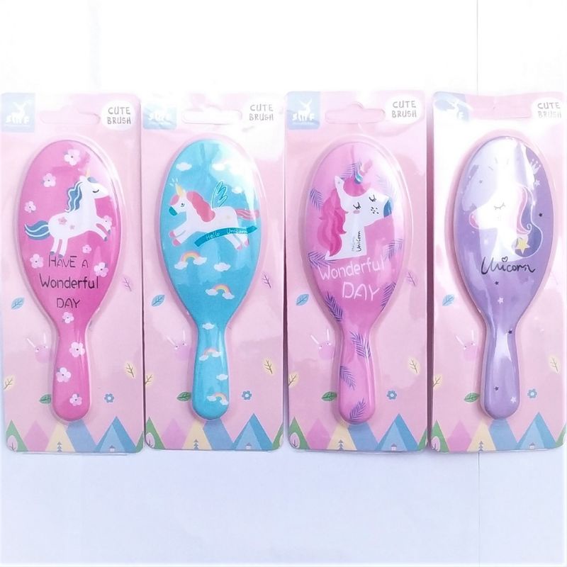 Sisir Anak karakter Pony Unicorn 3 D Paddle Comb Bonus Bando