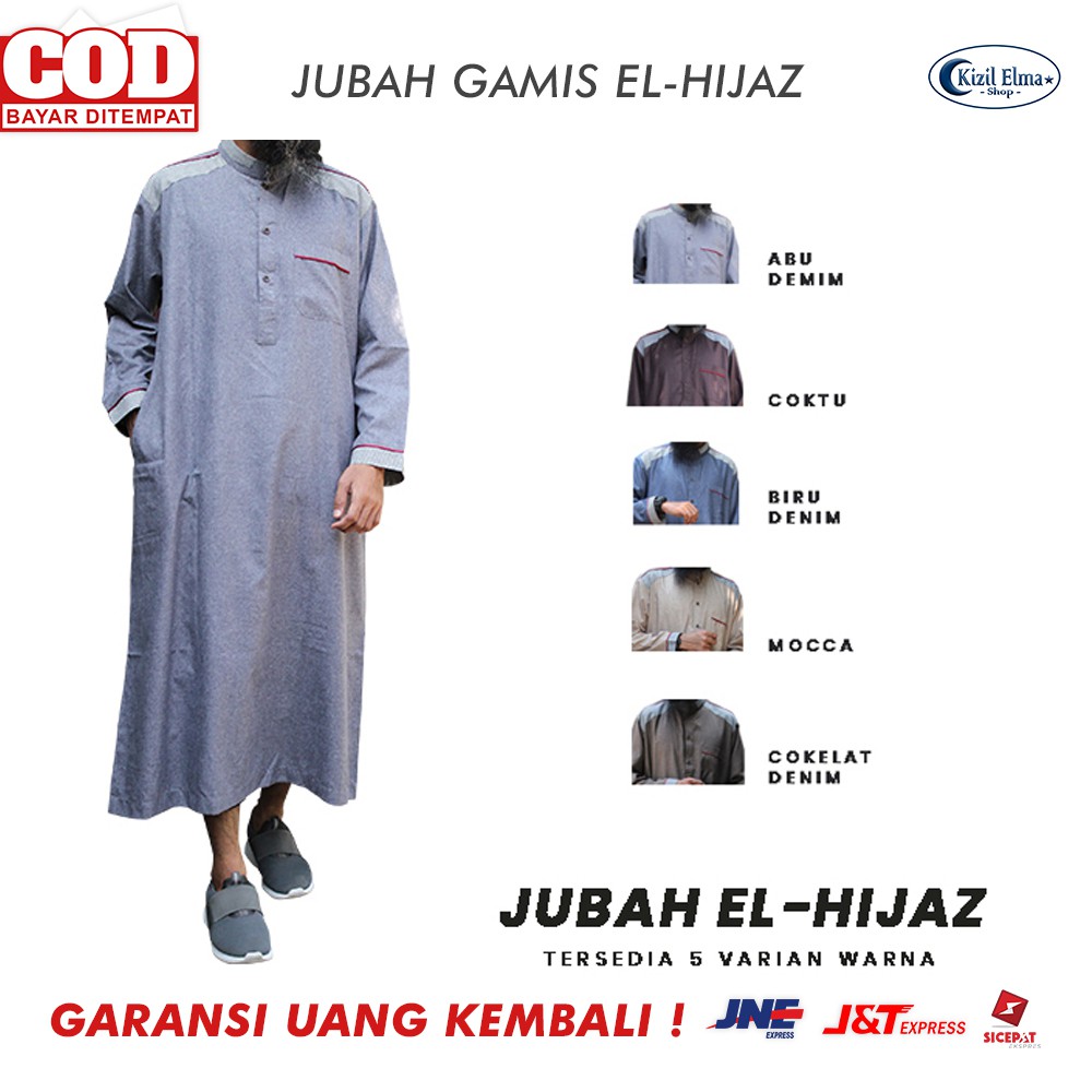 Baju Jubah Gamis Elhijaz Pria Dewasa Koko Lengan Panjang Bahan Katun Linen Super Halus - GSA13