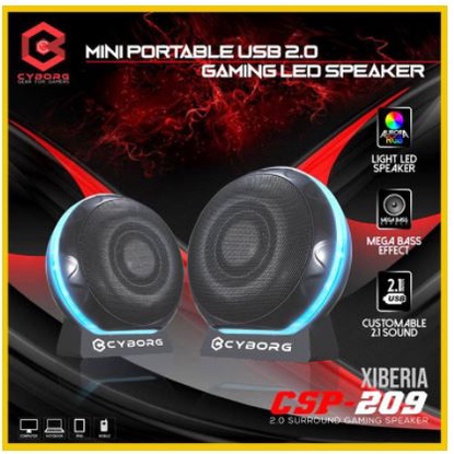 Speaker pc gaming 2.0 cyborg wired Usb 3.5mm stereo bass surround led for laptop hp ipad tab mac-book xiberia csp-209