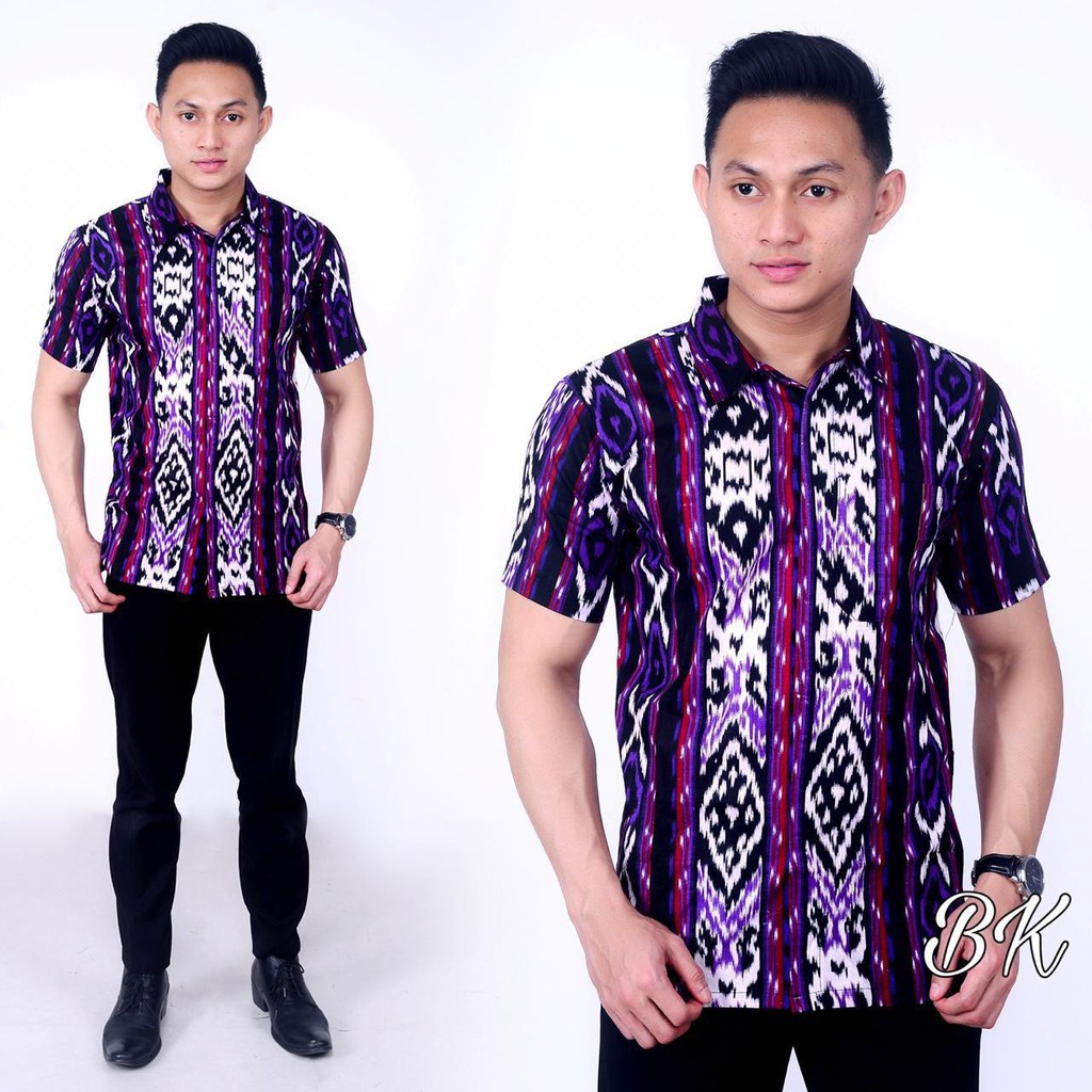 Hem Batik Pria Lengan Pendek Motiv Songket Bahan Katun Nyaman Di Pakai