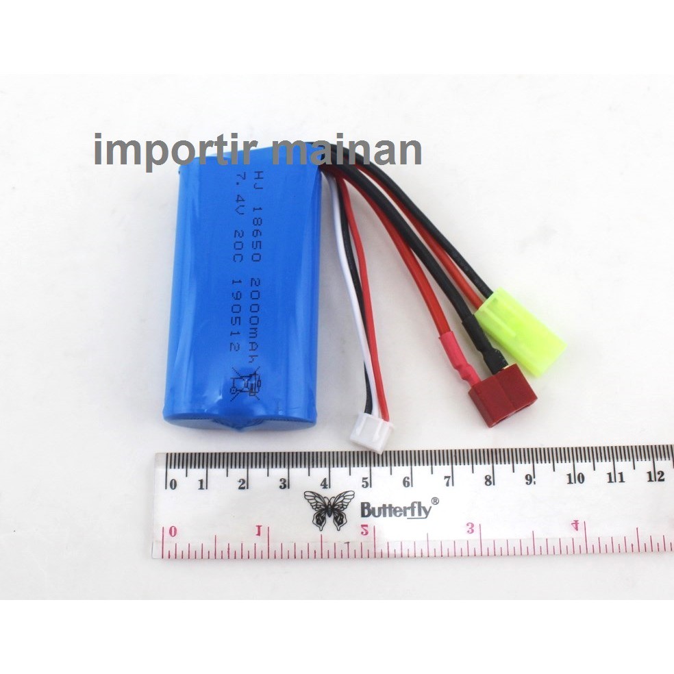 baterai li-ion 18650 7.4V 2000mAH 20C dual soket dean T mini tamiya for rc car 9300E FT009 WL 12428
