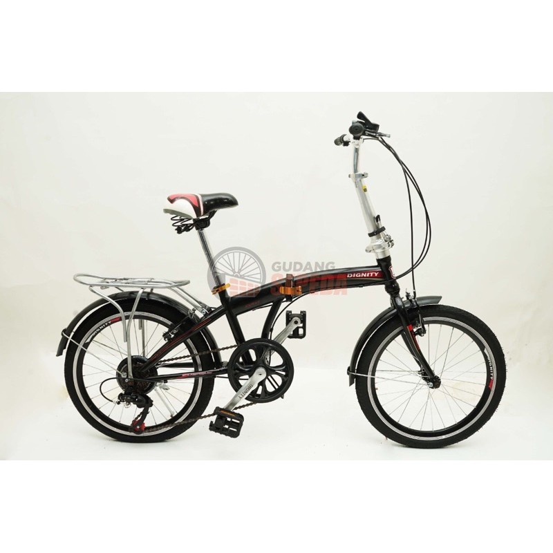 Sepeda Lipat Dignity 20 inch Termurah 7 speed gigi Shimano murah berkualitas COD kredit Cicil bike-Hitam