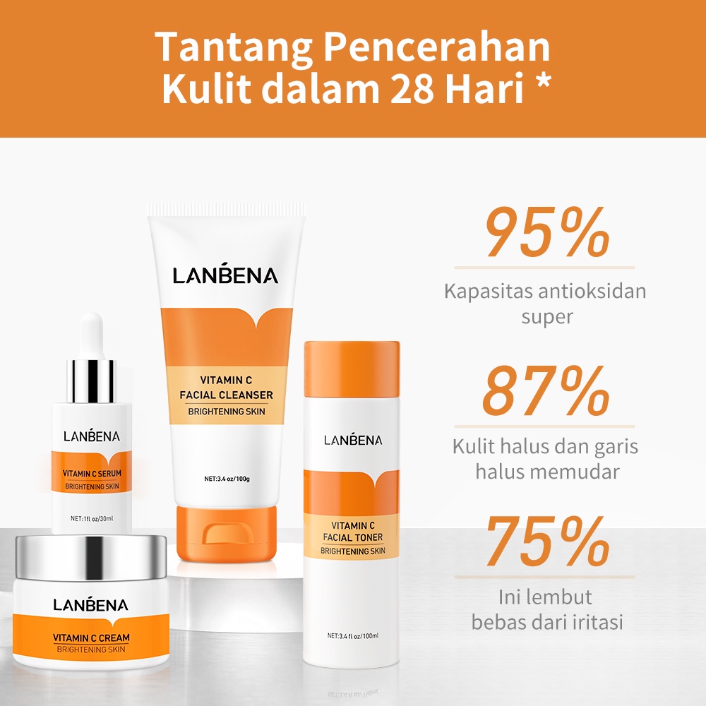 LANBENA Whitening Vitamin C Complete Set | Perawatan Wajah Whitening Vit c Fade Dark Spots Remove