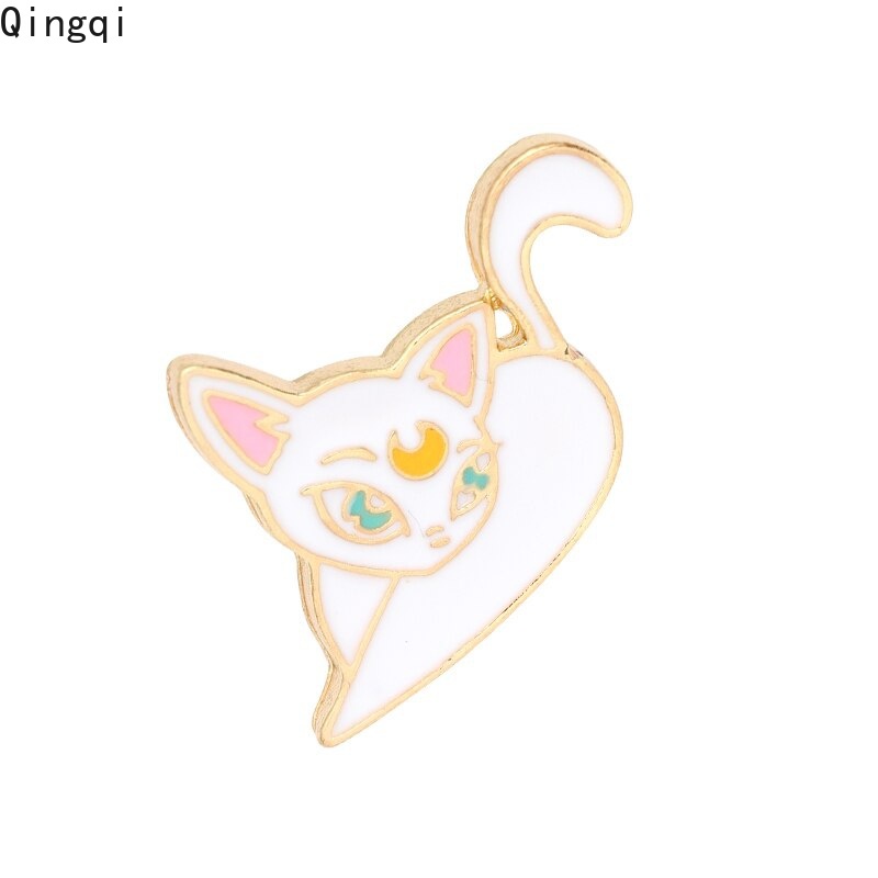 Luna Bros Pin Enamel Bentuk Kartun Kucing Bulan Sabit Untuk Aksesoris Taskerah Kemeja