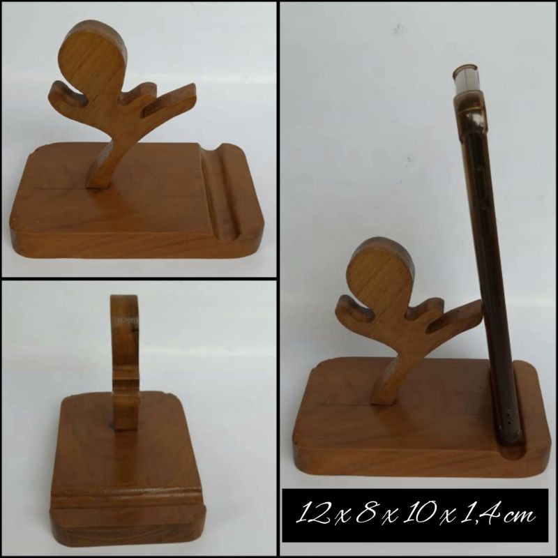 DUDUKAN HP / STAND HP BERKARAKTER DARI KAYU JATI
