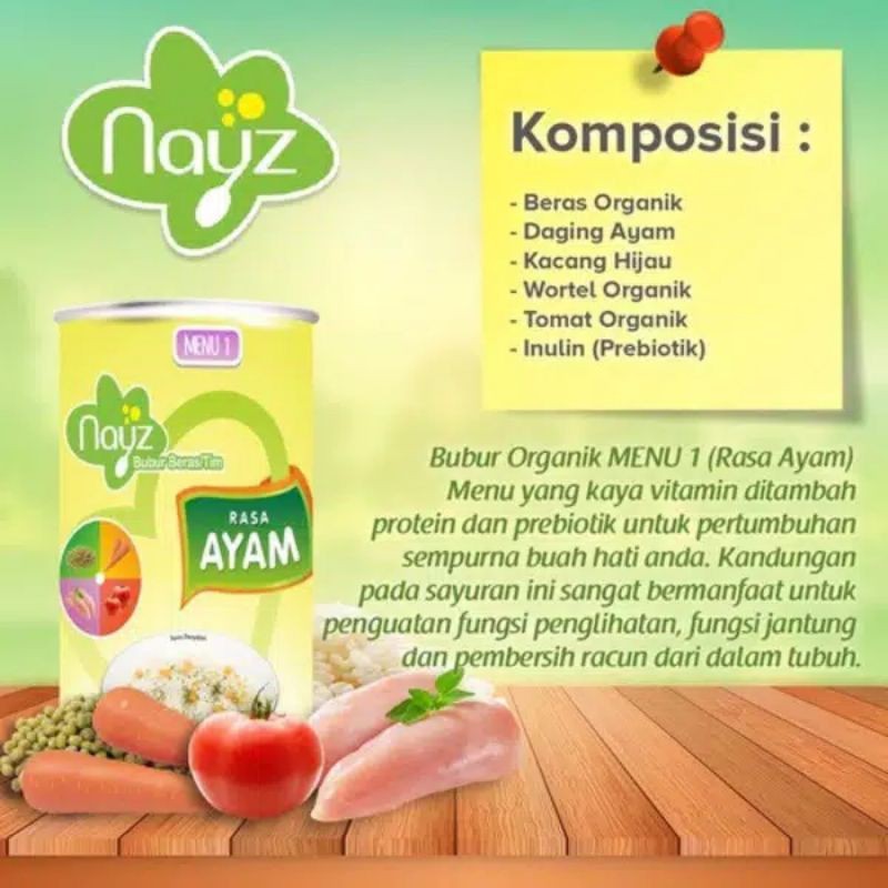 Nayz Bubur Tim Bayi Beras Organik 275g (Kaleng kemasan baru 2024 exp) ayam sapi salmon