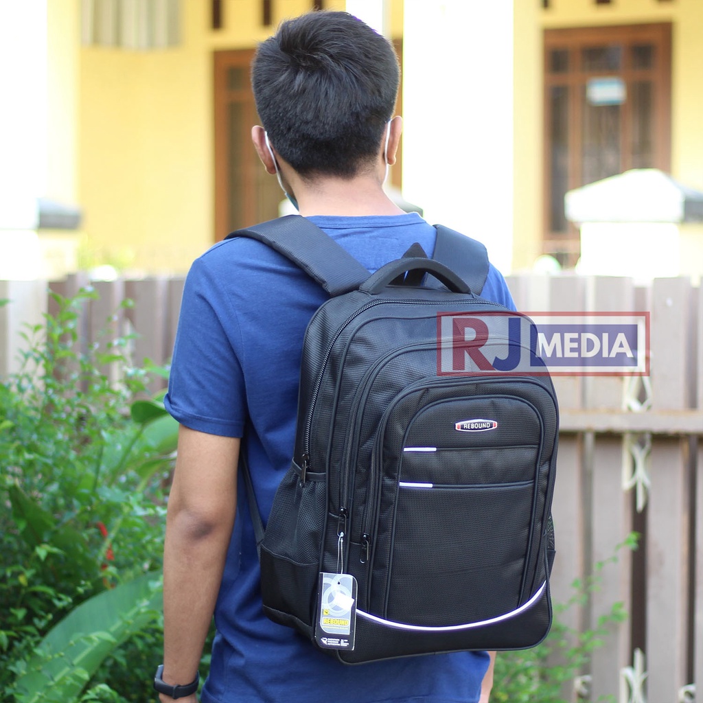 Backpack Sekolah Terbaru Rebound Warna Hitam List Silver Ransel Sekolah SMP SMA Kuliah Kerja Seminar Cowok Cewek Tas Anak Kualitas Tinggi Pria Wanita Bahan Tebal Jahitan Kuat Bonus Raincover Laptop In