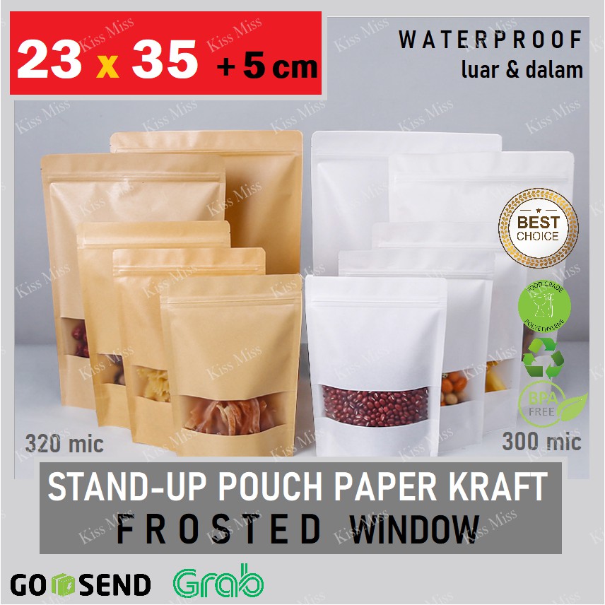 FROSTED KRAFT - 23x35cm - STANDING POUCH Ziplock - WATERPROOF - Kemasan Keripik - Snack - Biji