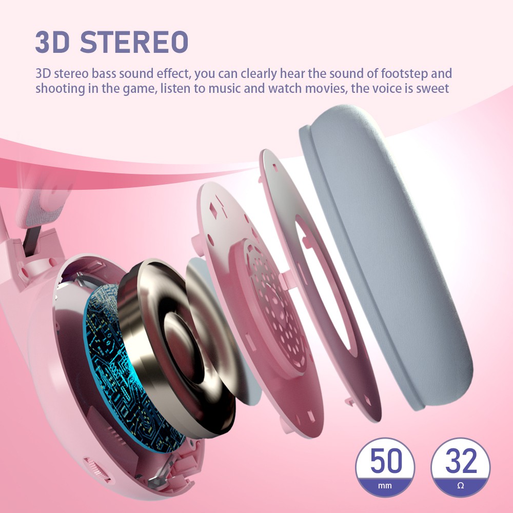 Murah Gaming Headset Pink Cute Lucu Headphones Wired Game Stereo