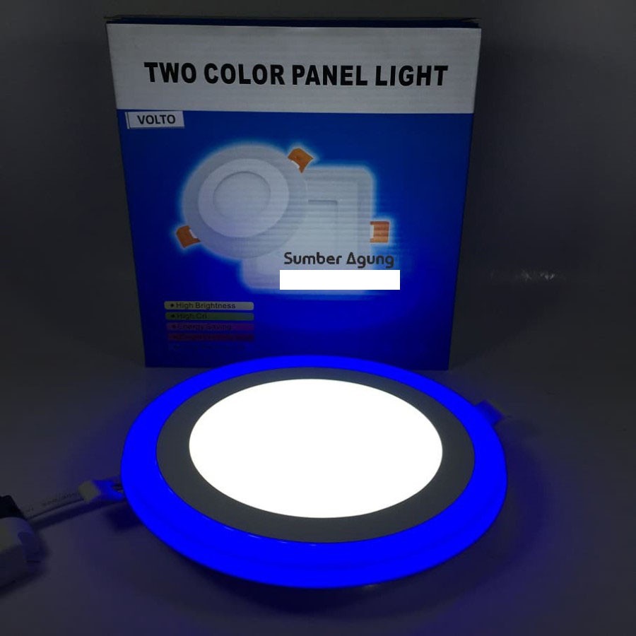 Downlight Panel LED 2Warna 12W+4W Biru Putih White Blue Volto