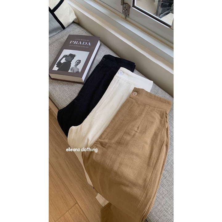 Kimmy Highwaist Cullote Pants  Wide Leg Linen Cullotes  Celana Panjang Linen Kulot Wanita-2