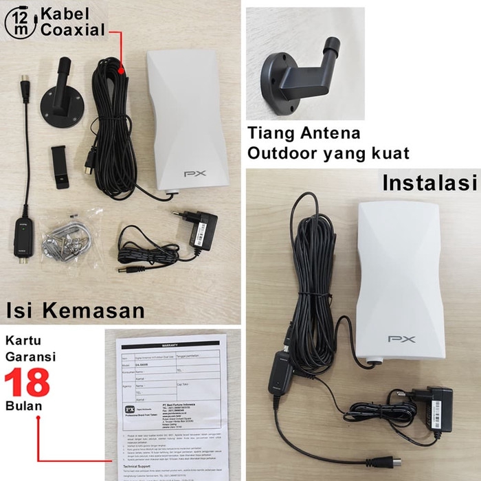 Antena TV Digital Analog PX DA-5900 W Kabel 12M Booster Indoor-Outdoor