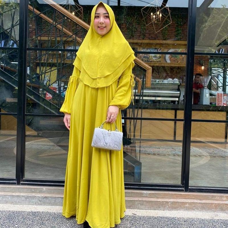 gamis syari ceruty terbaru / gamis ceruty / gamis polos / gamis set Khimar / gamis murah / gamis
