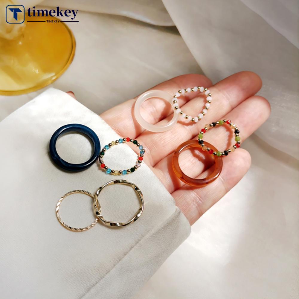 Timekey 4pcs / set Cincin Manik Resin Gaya Vintage Untuk Wanita R4Y3