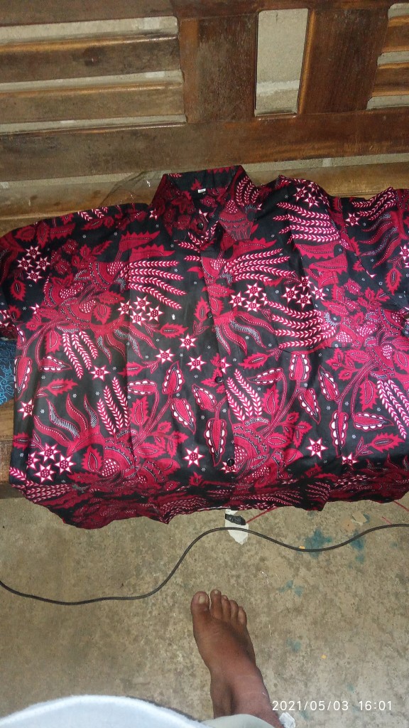Nabila Batik Jumbo M / 10xl Kemeja Lengan Pendek Motif Manggar Merah Murah Batik Jumbo
