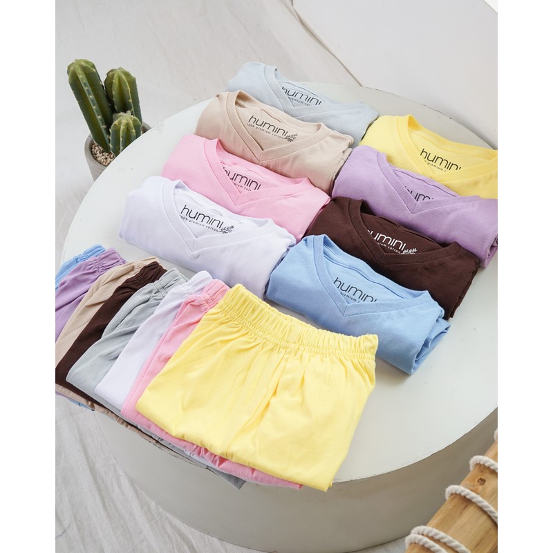 SETELAN KAOS ANAK POLOS V NECK SET BAJU RUMAH 100% PREMIUM SUPER SOFT COTTON