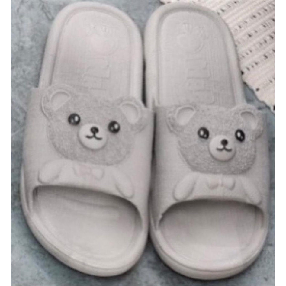 Sandal Slop Jelly Wanita Ban Motif Bear Timbul Sama Warna Super Cute Cantik Lucu Gemesin Import Mokaya / Size 36-41 (179)-Silver