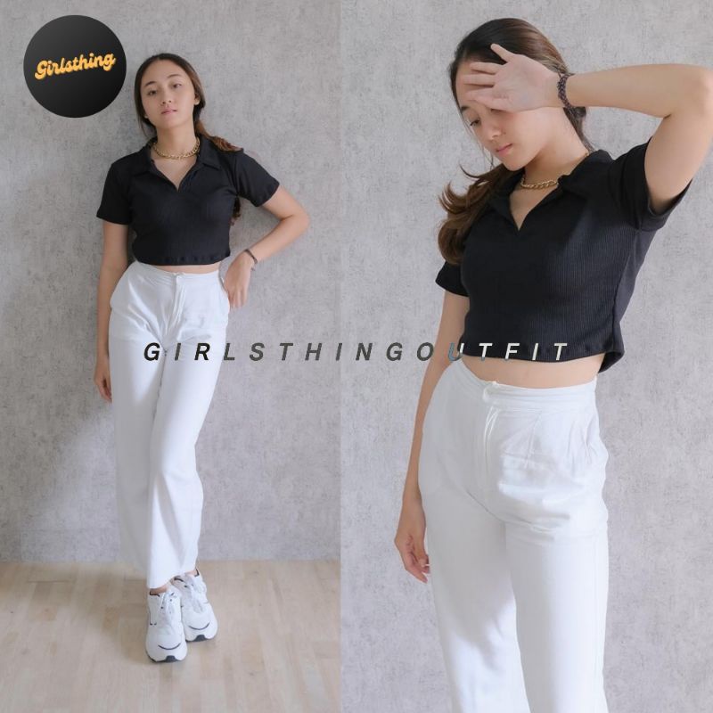 Polo - JESSIE - Atasan Crop Berkerah - Crop Top - Rib Kerah - Atasan Wanita - Fashion Wanita
