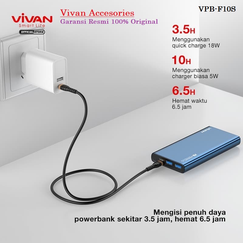 Powerbank Dual USB Vivan Power Bank 10000 mAh 18W VPB-F10S