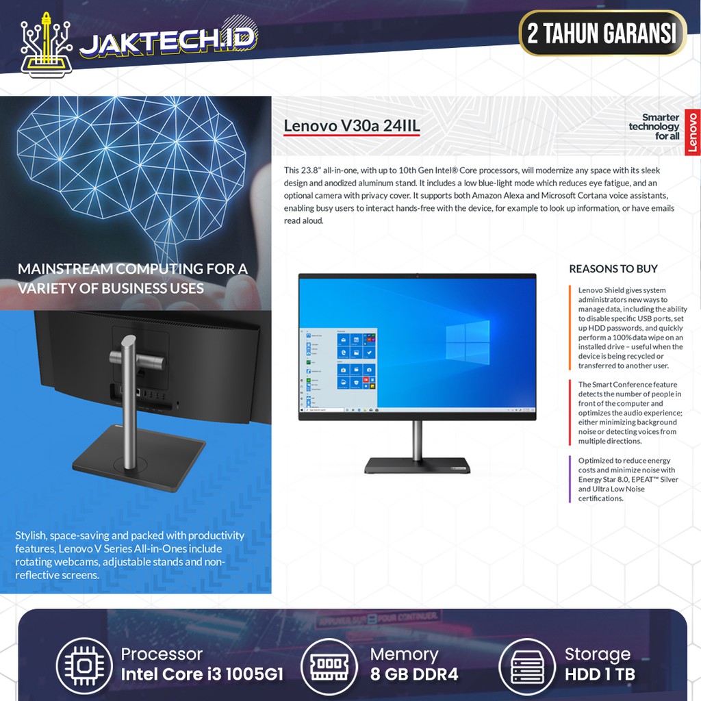 PC Lenovo All in One V30a-24IIL Intel Core i3 8GB HDD 1TB WIN10 GARANSI 2 TAHUN