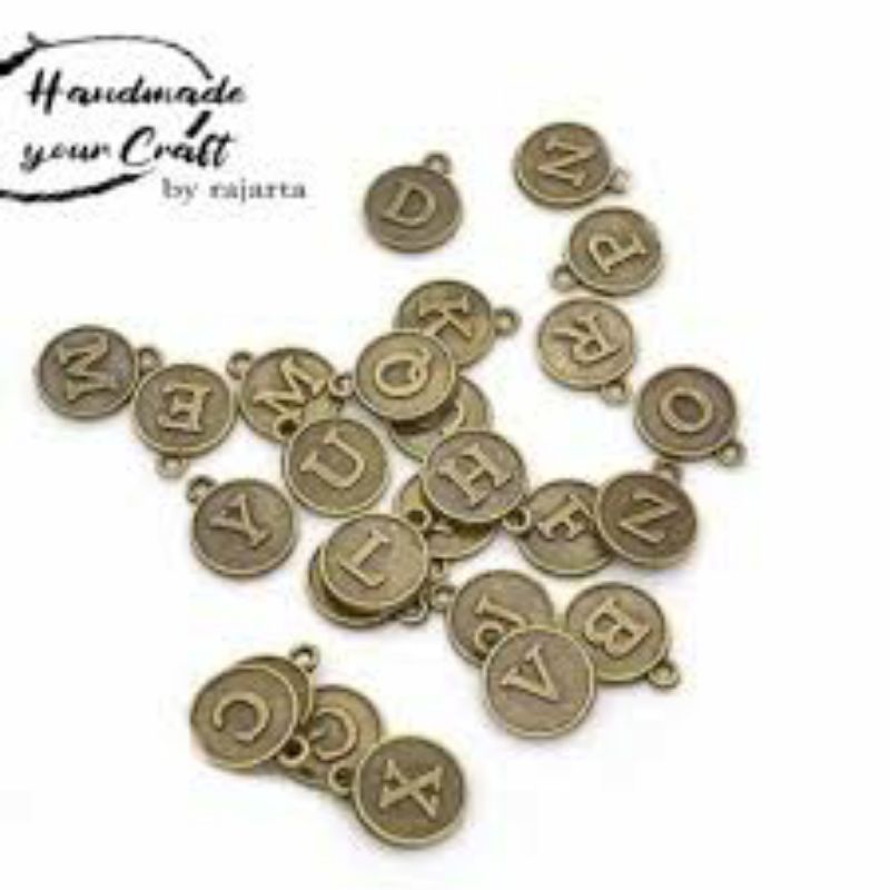 CHARMS HURUF INISIAL KOIN ALFABETH A-Z BANDUL BULAT BRONZE GOLDE KERAJINAN GELANG KALUNG LIONTIN MIN