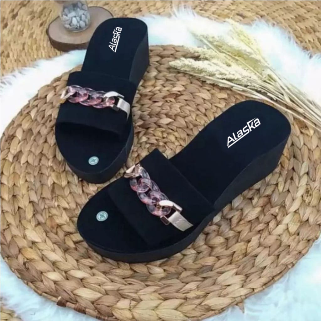 Sandal Wedges Wanita Dewasa Slop Rantai Terlaris terbaru termurah kekinian