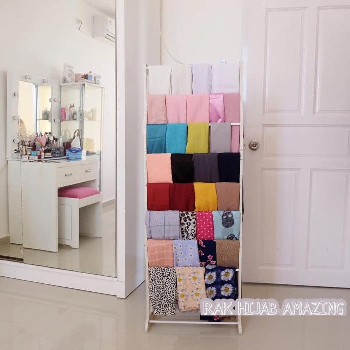 Rak Jilbab Kerudung Murah Ring Susun Tempel Display J6P7 Roda Aesthetic Premium Besi Tutup Lipat Ser