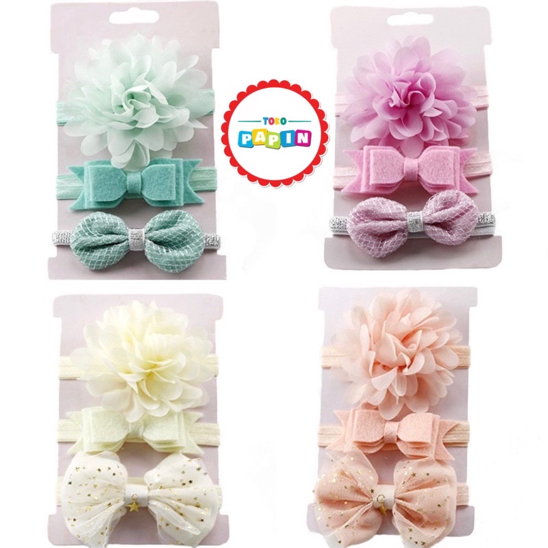 Bandana anak bayi set isi 3pcs Bando anak bayi set Baby headband 3 pcs motif lucu berkualitas