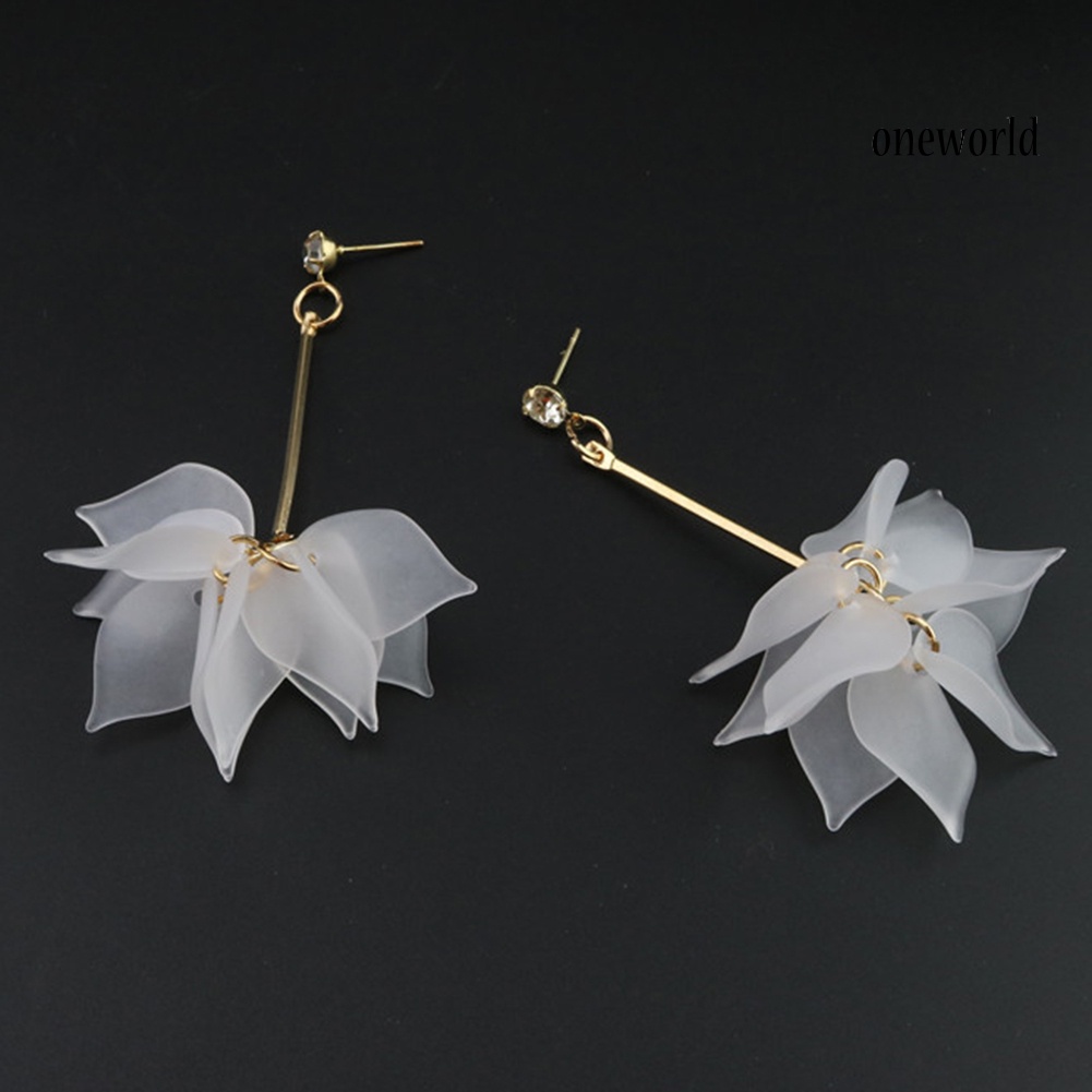 OW@ Sweet Resin Flower Petal Long Dangle Women Stud Earrings Jewelry Valentine Gift