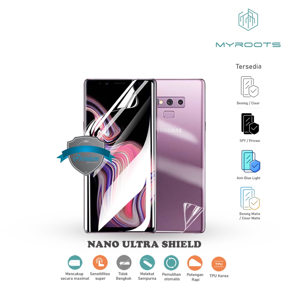 ANTI GORES JELLY HYDROGEL SAMSUNG NOTE 8 FULL Depan Belakang Myroots Anti Spy Glare Matte Blue Ray