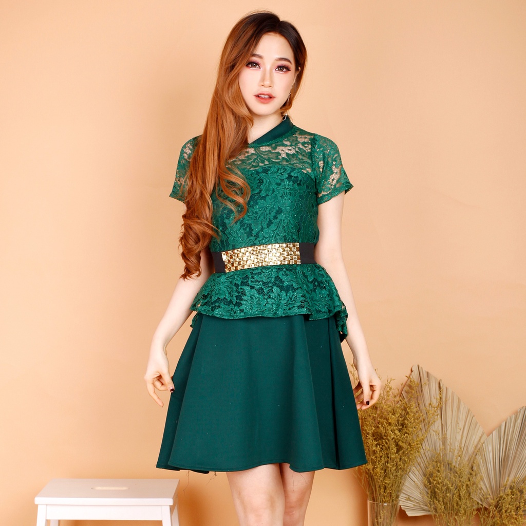 Kathryn collection, 130 # DRES ROK MEKAR SCUBA IMPORT PREMIUM KOMBINASI BRUKAT GLITER FREE BELT