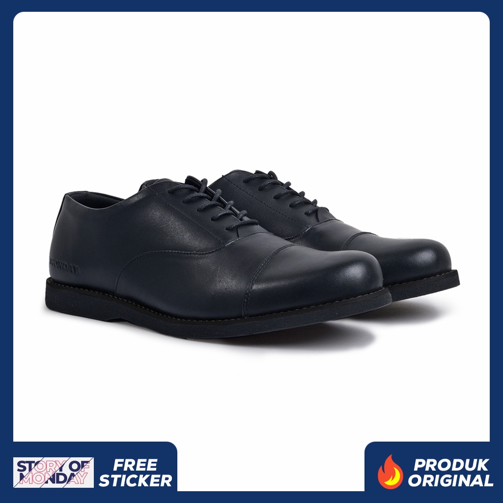 OXFORD FULL BLACK GL ORIGINAL x MONDAY Kulit Sapi Asli Hitam Pria Formal Pantofel Kerja Kantor Dinas Resmi Guru Kantoran Pesta Undangan Kondangan Nikah Wisuda Kuliah Semi Casual Derby Genuine Leather Footwear Big Size Jumbo Ukuran Besar 44 Keren Terbaru