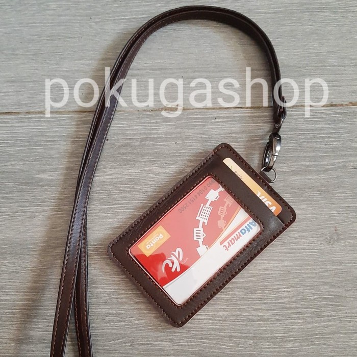 

Id Card - Nametag Kulit / Id Card Holder Lanyard Kulit Dark Brown Asli Garut