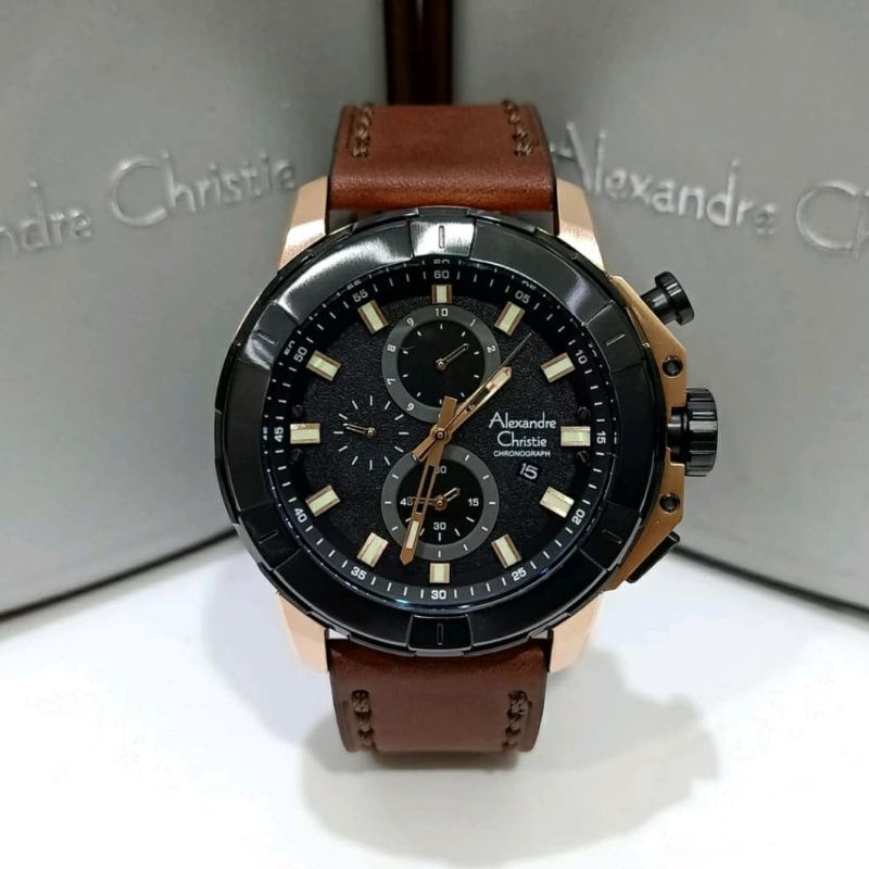 Jam Tangan Alexandre Christie AC 6588 Pria / AC6588 MC Black Rosegold Original