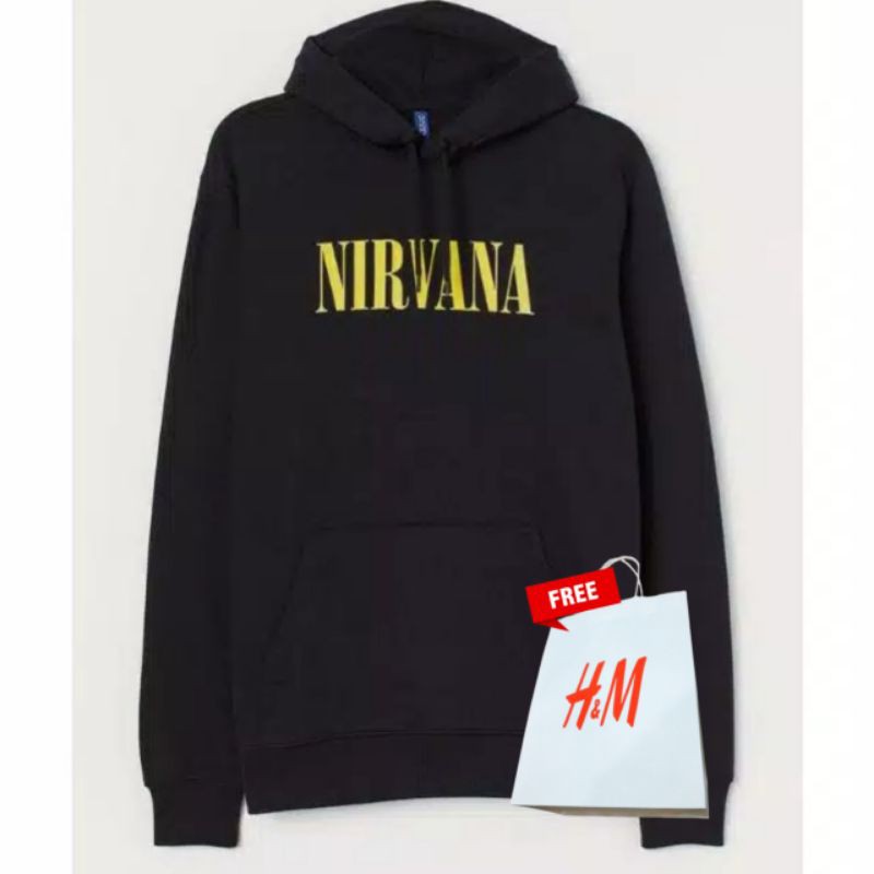 Hoodie Hnm Pria Wanita Nirvana Yellow Black H&amp;m Hitam Free Paper Bag